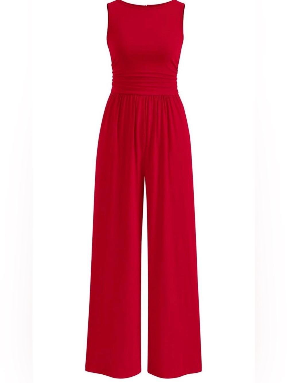 Sleeveless Red Wide-Leg Jumpsuit with Elastic Waist